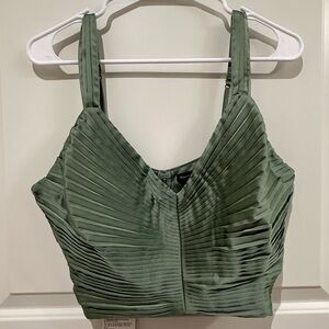 Green Pleated Crop Top